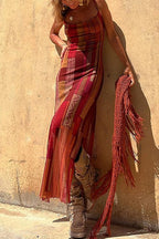 Vibrant Muse Bohemian Print Drawstring Maxi Dress