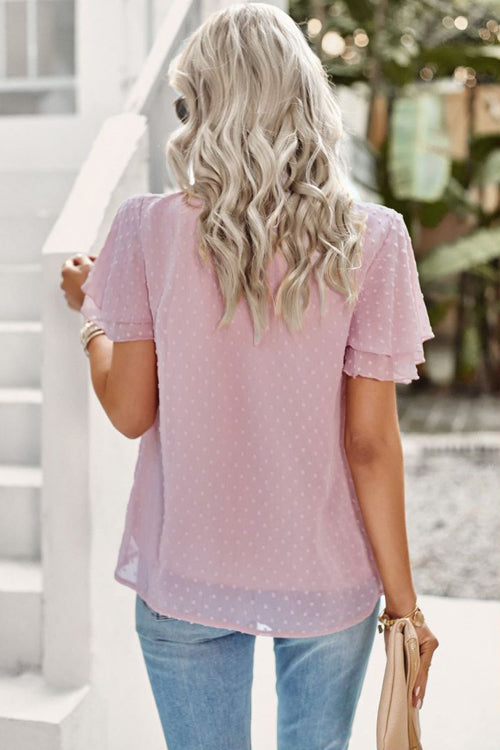 Delightful One Swiss Dot Lace Short Sleeve Top