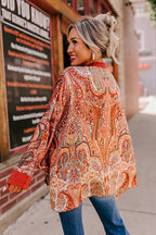 Charming Time Print Button Down Long Sleeve Top