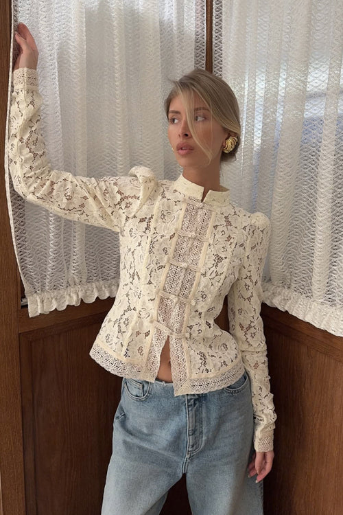 Celita Sheer Eyelash Lace Long Sleeve Top