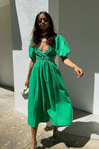 In Affection Forever Puff Sleeve Cutout Midi Dress