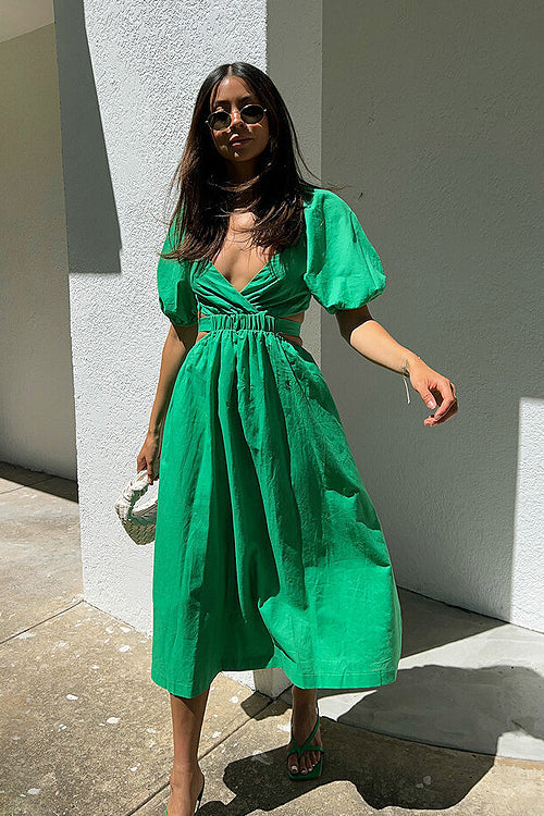 In Affection Forever Puff Sleeve Cutout Midi Dress