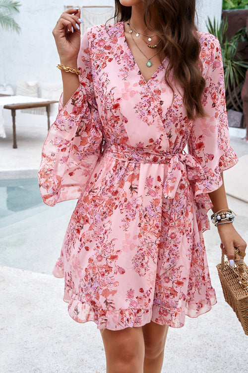 Today'S Moment Floral Print Warp Mini Dress