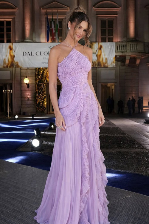 Blissful Hues Halter Neck Pleated Maxi Dress