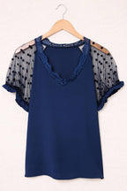 Hello Radiant Sheer Dot Tulle Short Sleeve Top