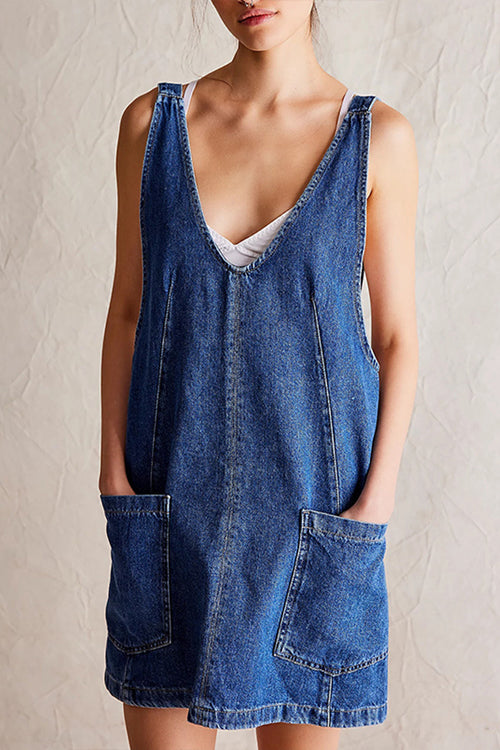 On This Delightful Day Backless Denim Mini Dress