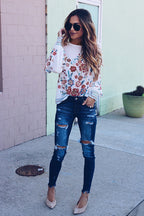 Going Out Mood Floral Printed Smocked Top