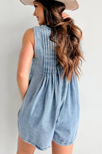 Luck And Affection Pocket Denim Sleeveless Romper