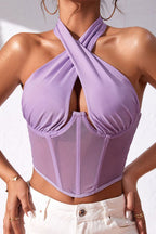 Evening Rendezvous Halter Neck Backless Bustier Crop Top