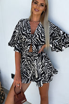 Affection In The Air Printed Tie-Front Romper