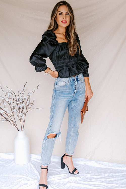 Refined Muse Cream Satin Ruched Top