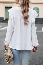 Miss You So Swiss Dot Lace Ruffled Long Sleeve Top