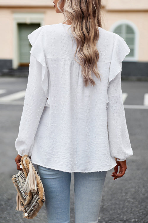 Miss You So Swiss Dot Lace Ruffled Long Sleeve Top