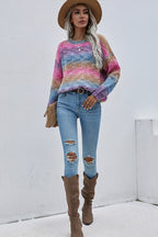 Feminine Spirit Rainbow Striped Knit Sweater