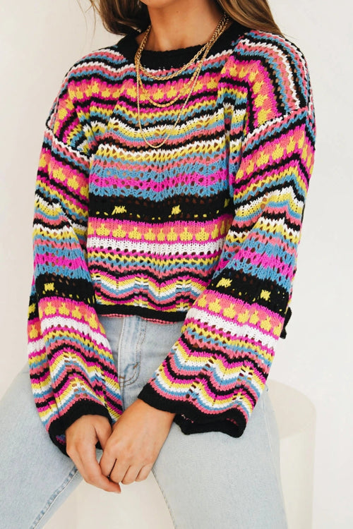 Let's Get Away Colorful Stripe Knit Sweater