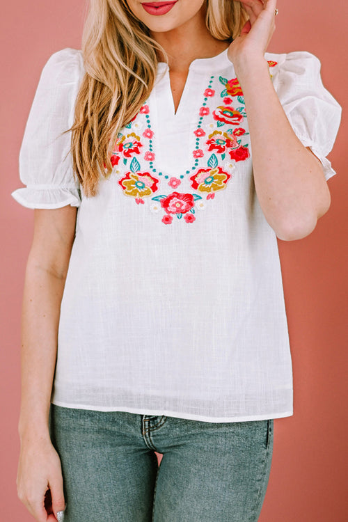 Muse Mood Floral Embroidered Short Sleeve Top