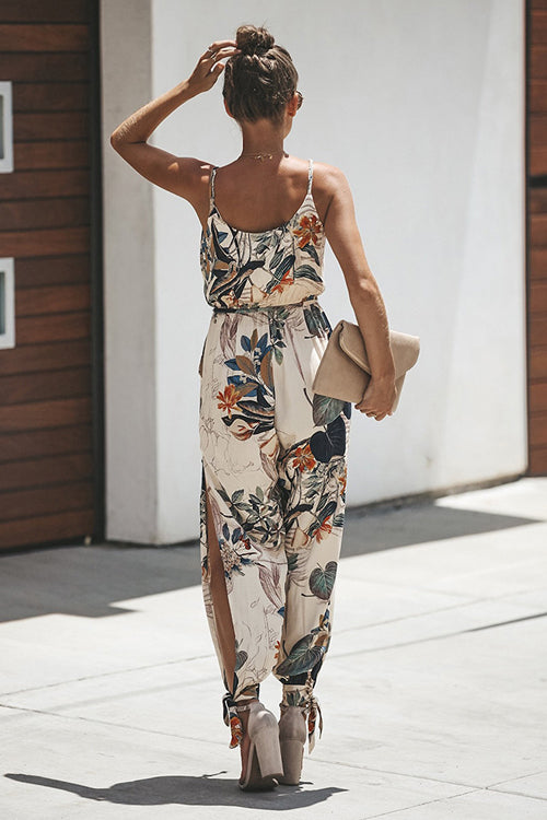 Divine Time Side-Slit Floral Print Jumpsuit