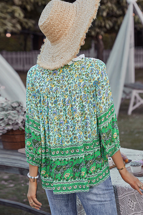 Summer Escape Lace Boho Print Top