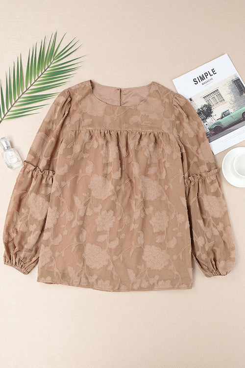 Mind On Golden Glow Floral Jacquard Long Sleeve Top