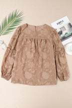 Mind On Golden Glow Floral Jacquard Long Sleeve Top