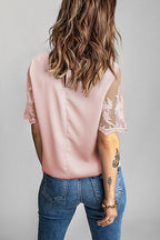 Try To Keep Up Lace Embroidered Short Sleeve Top