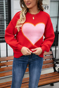 Fell In Affection Heart Long Sleeve Knit Sweater
