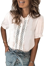 Patio Date Lace Ruffled Short Sleeve Top