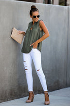 Take Your Time Pleated Ruffle Sleeveless Top