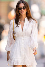 Adorable Beloved White Crochet Lace Long Sleeve Mini Dress