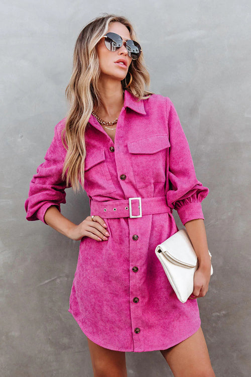 Catch Your Self Corduroy Button Up Mini Dress