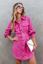 Catch Your Self Corduroy Button Up Mini Dress