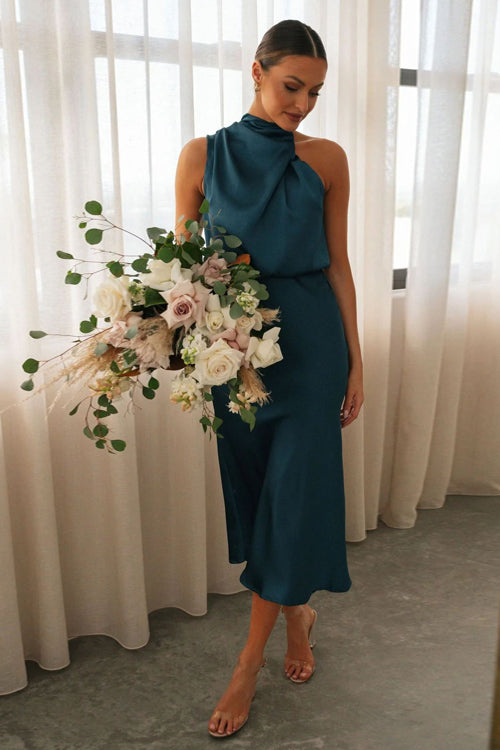 Celebrated Mood One Shoulder Sleeveless Midi Dress
