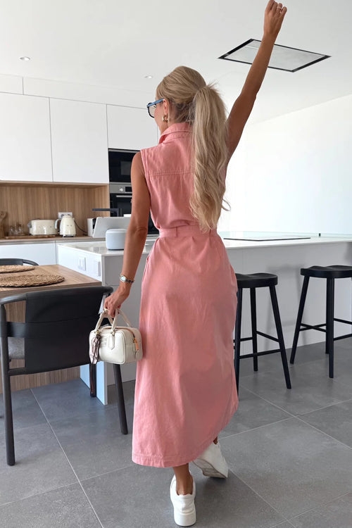 Purely Charmed Button Down Sleeveless Midi Dress