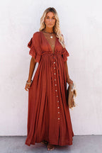 Golden Glow & Playful Spirit Ruffled Beach Wear Maxi Dress - 8 Colors