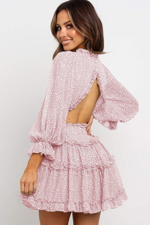 Love Story Language Ruffled Printed Mini Dress