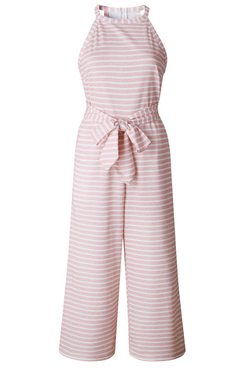 Stripe Bowknot Sleeve Jumpsuit
