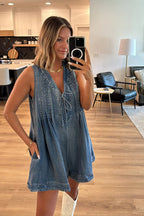 Luck And Affection Pocket Denim Sleeveless Romper