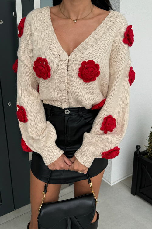 Precious Look 3D Flowers Knit Cardigan Sweater