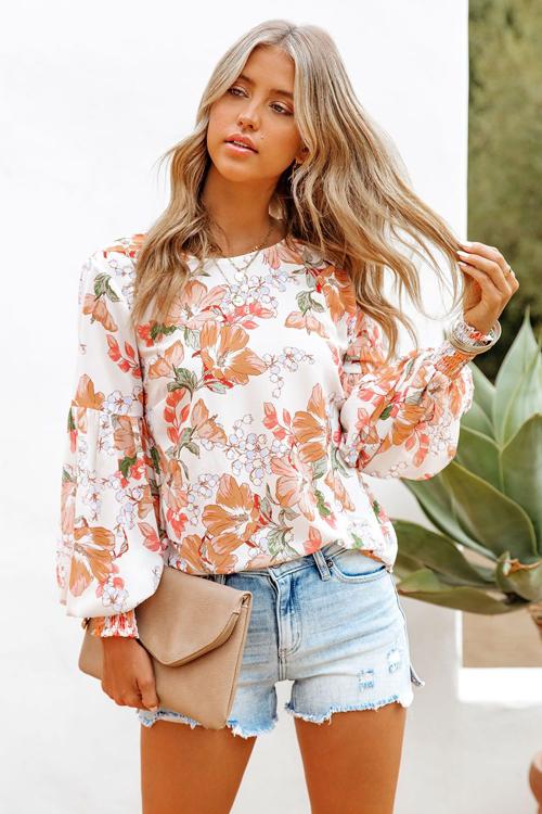 Radiance And A Breeze Print Smocked Top