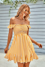Loveliest Look Striped Off Shoulder Mini Dress