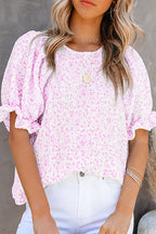Floral Print Babydoll Puff Sleeve Blouse Top