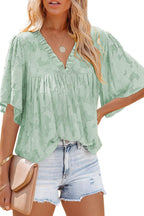 A Chance For Affection Floral Jacquard Short Sleeve Top - 7 Colors