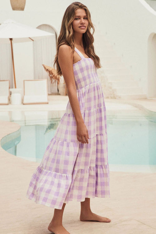 Dance With Me Plaid Print Babydoll Maxi Dress