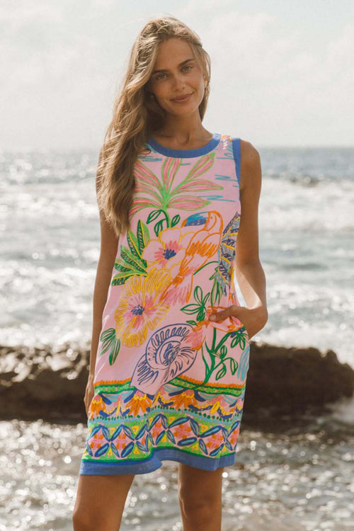 Charming Aesthetic Print Sleeveless Mini Dress