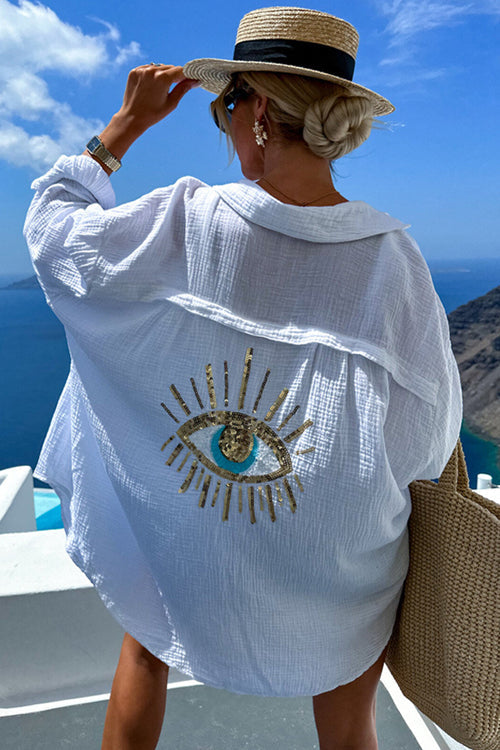 Summer Adventures Linen Sequin-Embroidered Top