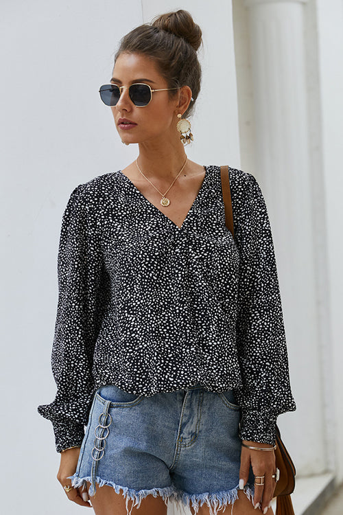 Draw You Close Printed Long Sleeve Wrap Top
