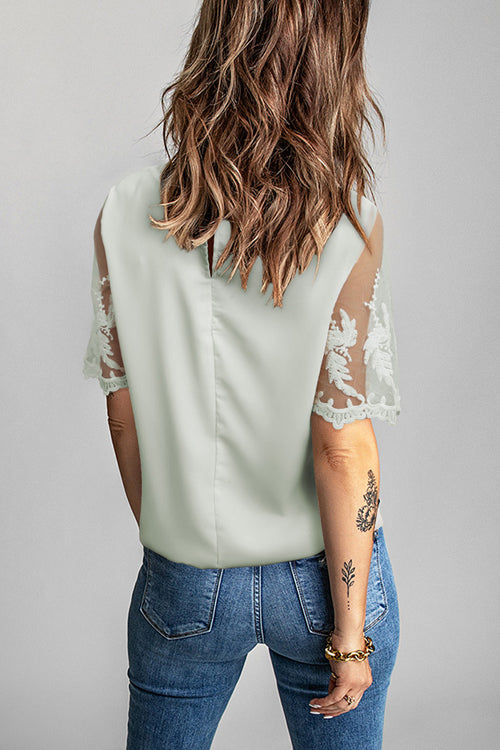 Try To Keep Up Lace Embroidered Short Sleeve Top