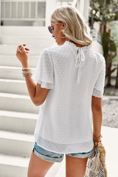Delightful One Swiss Dot Lace Short Sleeve Top