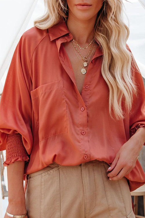 Affection Life Oversized Pocket Balloon Sleeve Shirt