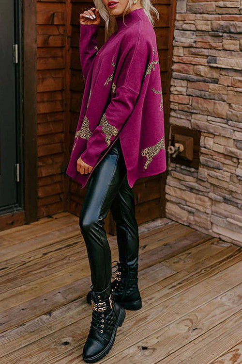 Joyful To See You Leopard Knit Sweater